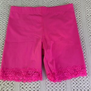 Savage X Fenty Bike Shorts Large Neon Pink Lace Trim Stretch Athletic